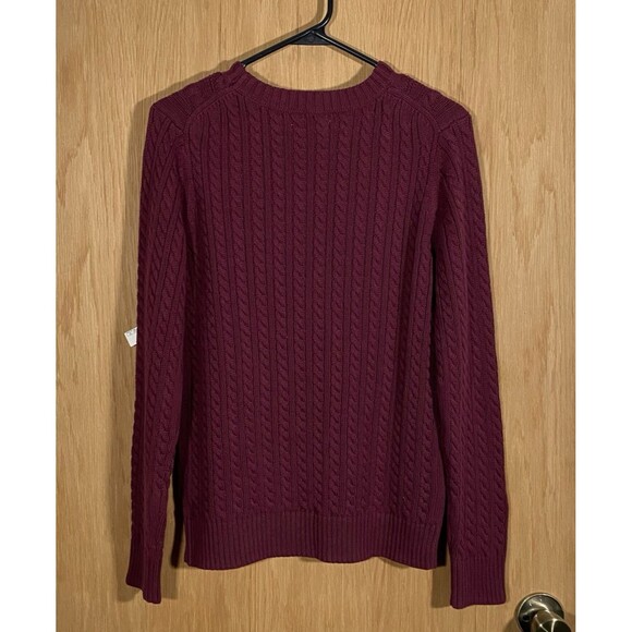 Women's Sz M Cotton Cable Knit Sweater Dark Burgundy Old Money Preppy Brand New - Picture 2 of 8